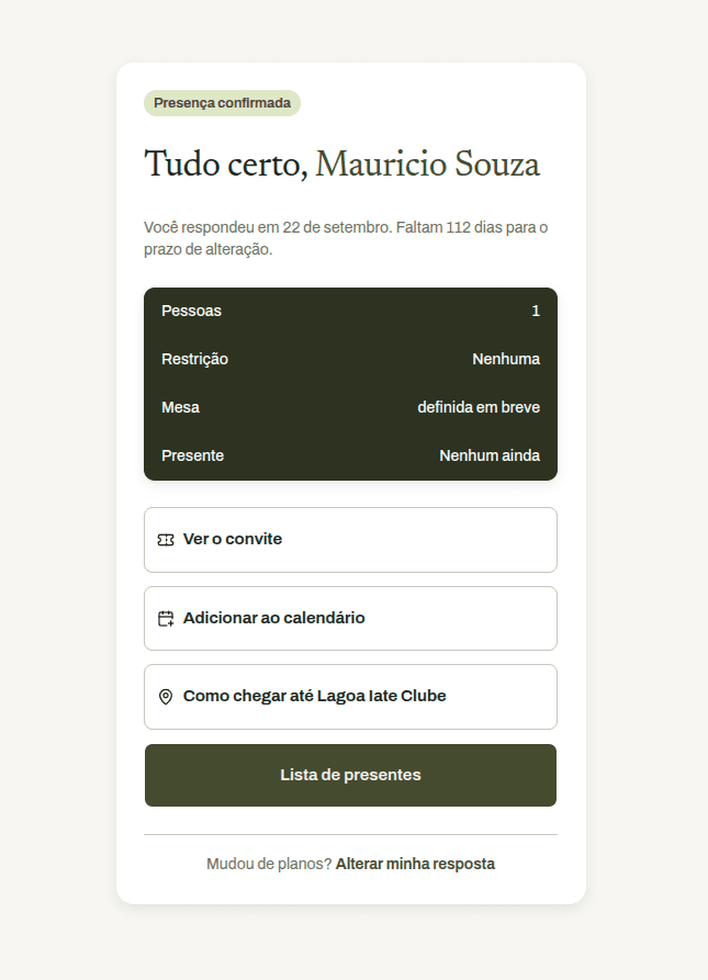 Painel do My RSVP com evolução dos preparativos, convidados, orçamento, próximos passos e o site do casal